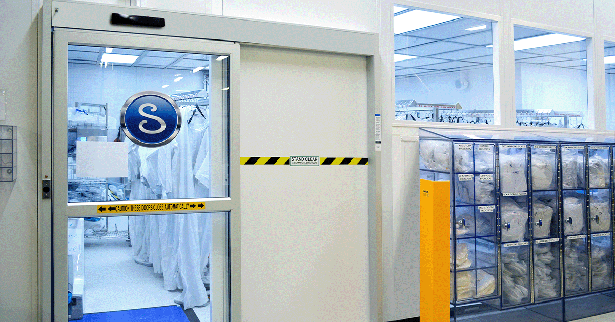 Outside of a cleanroom with a gowning room
