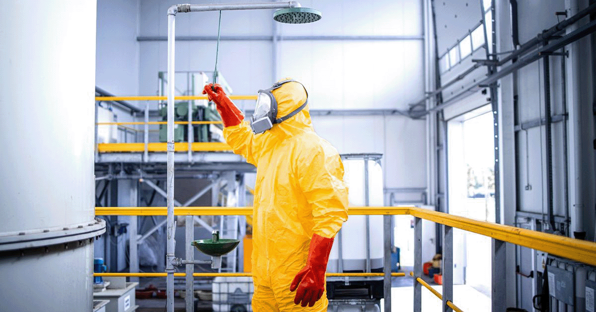 Worker handling radioactive materials