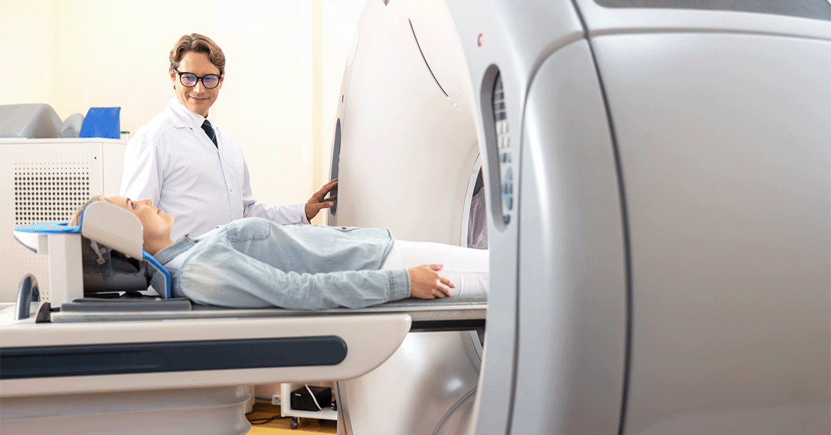 Young lady getting a medical ct exam at a medical clinic