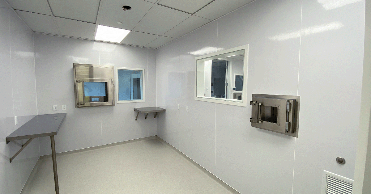 Inside of a cleanroom facility with two pass-throughs