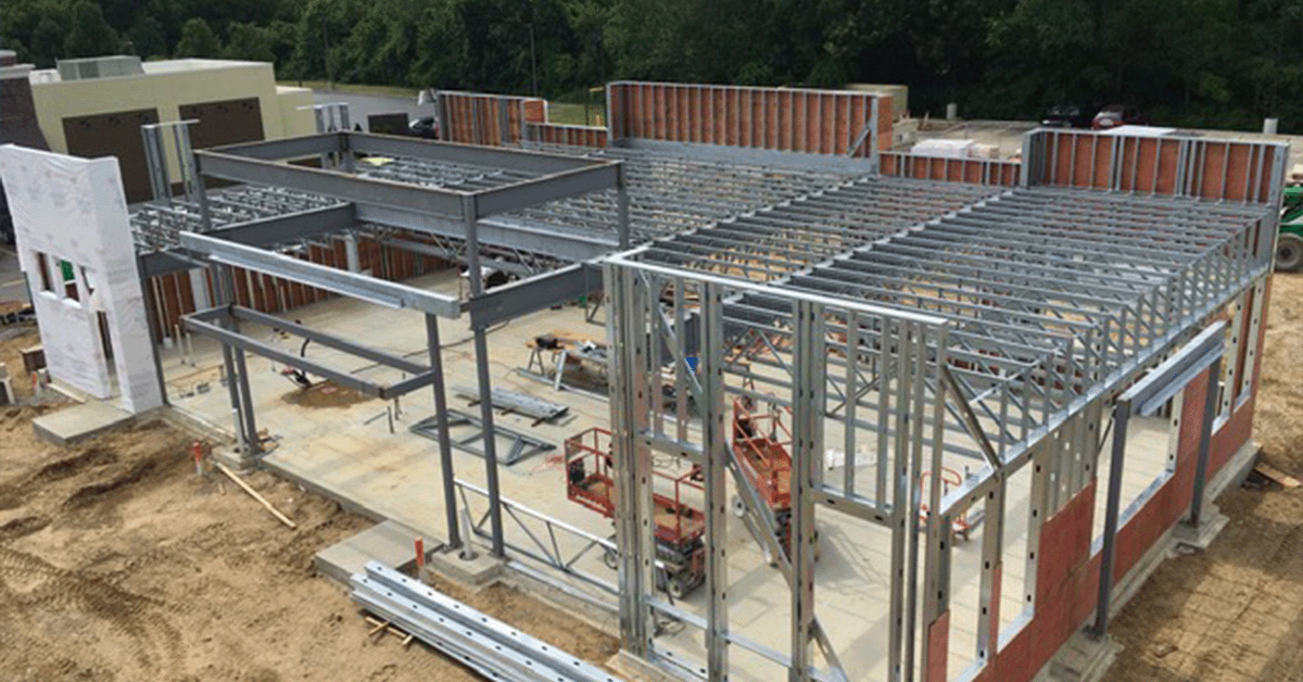 Commercial office framed with metal studs