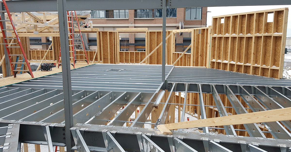 Metal framed commercial building that also has wood framing