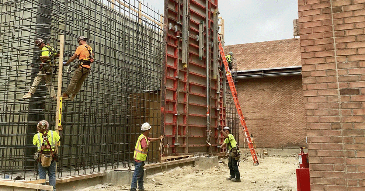 Setting up concrete forms for a large industrial radiation shielding vault pour