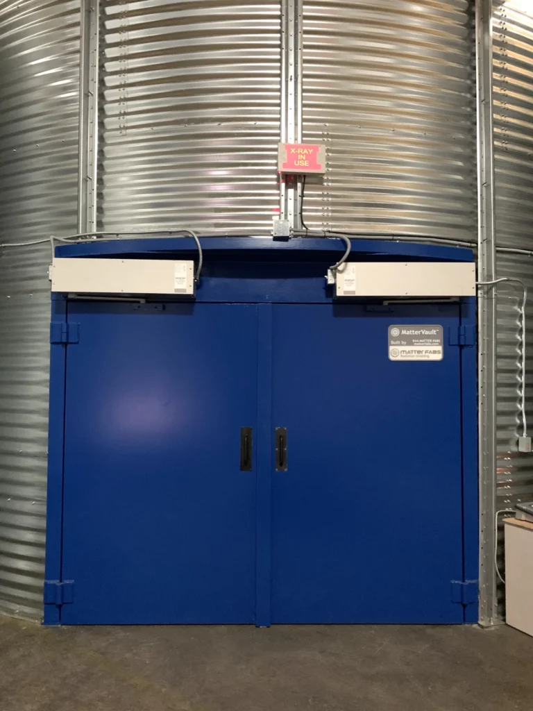 Blue radiation shielding vault doors closed